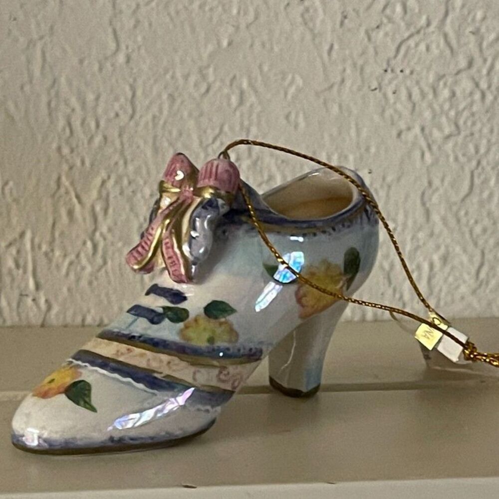 Vintage Porcelain Slipper Pump Shoe w/ Bow from Gottschalks Ornament Figurine Ir